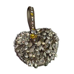 Mary Frances Bejeweled Heart-Shaped Handbag With Rhinestones & Silver Tone Beads